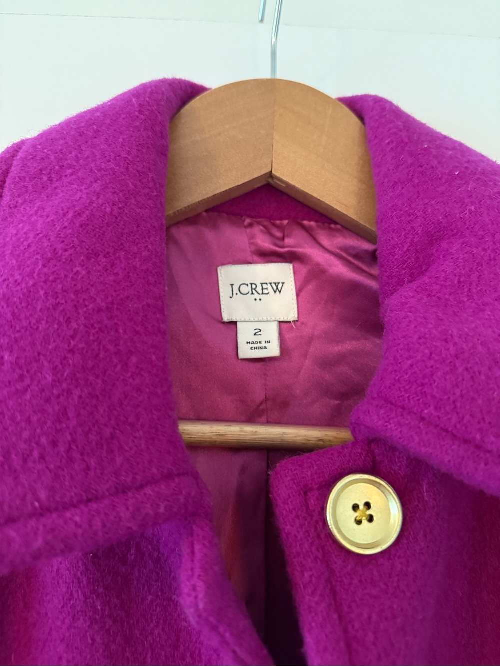 J. Crew Women's Fuchsia Wool Pea Coat - Picture 2 of 2